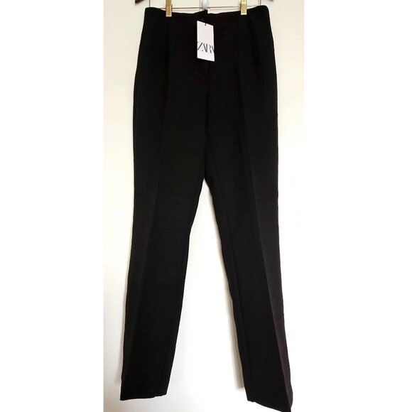 NWT!!  Zara High-Rise High Waist Beltless Black Stretch Pants Trousers Large - Picture 1 of 9